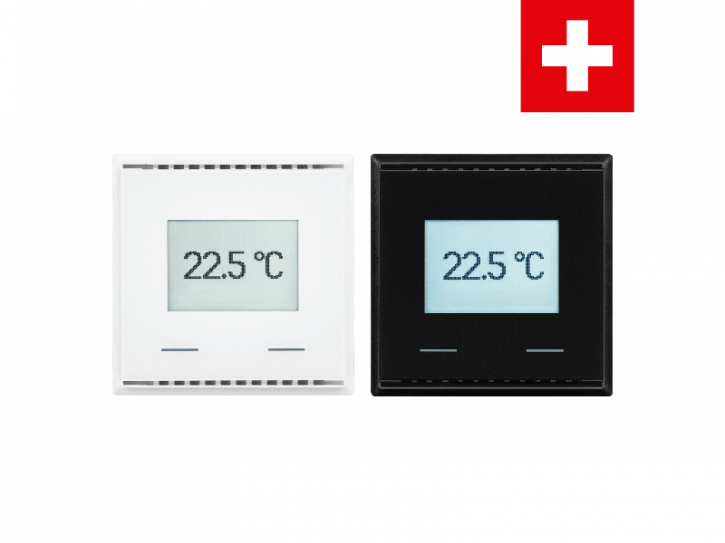 Elsner KNX T-UP Touch CH, tiefschwarz RAL 9005, KNX-Temperatursensor mit Touch-Tasten, Swiss-Edition