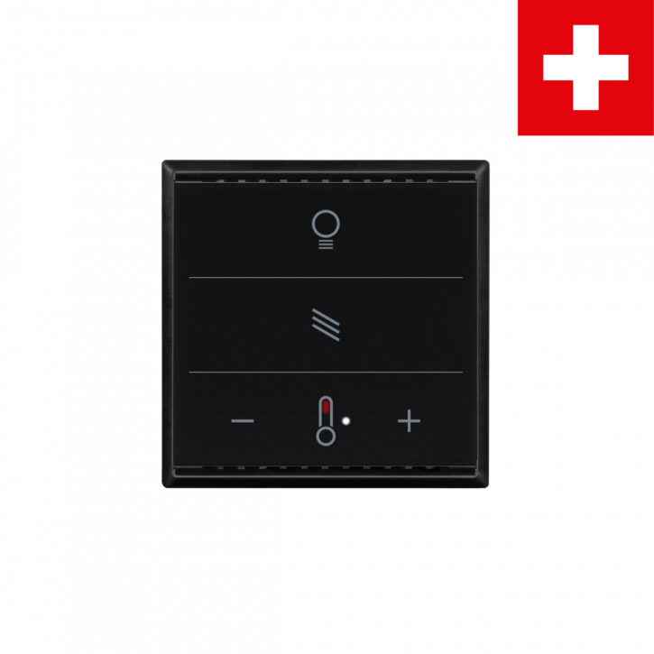 Elsner 70893 Cala KNX MultiTouch T Light/Blind (Schweiz), Schwarz RAL9005, Taster für Licht, Sonnenschutz, Temperatur, Swiss Edition