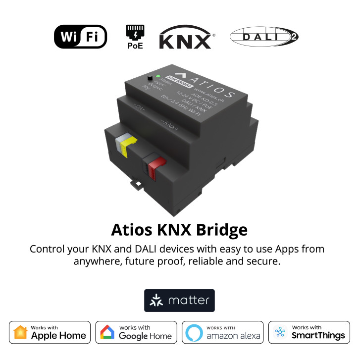 ATIOS KNX Bridge ADE-KD - KNX Server mit KNX, DALI (ab 2025), Matter, AppleHome, GoogleHome, AmazonAlexa, SamsungSmartThings