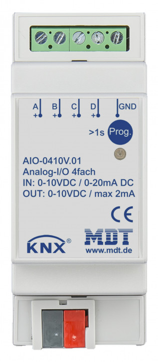 MDT AIO-0410V.01 Analog I/O 4-fach, 2TE REG, 0-10V, Ein-/Ausgang umschaltbar