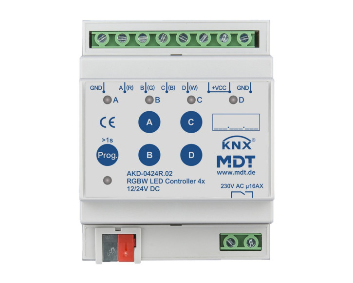 MDT AKD-0424R.02 RGBW LED Controller 4-fach, 4TE REG, Für 12/24V RGB CV LED