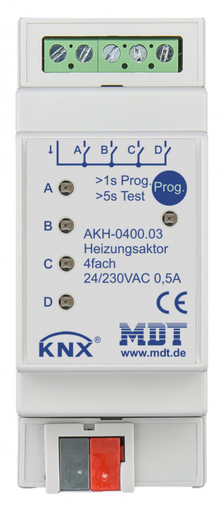 MDT AKH-0400.03 Heizungsaktor 4-fach, 2TE, REG, 24-230VAC