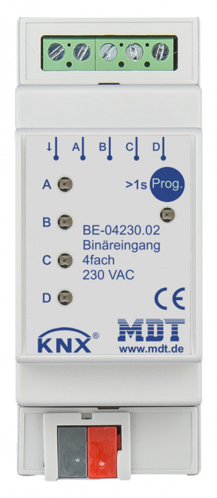 MDT BE-04230.02 Binäreingang 4-fach, 2TE, REG, Ausführung 230VAC