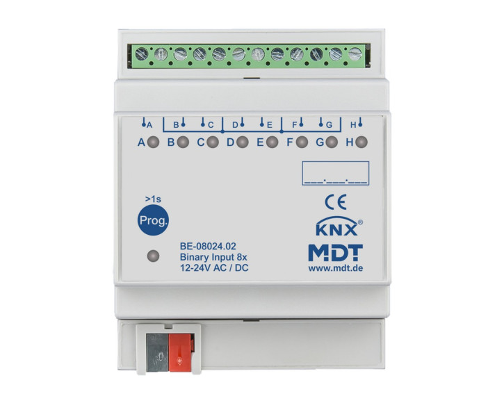 MDT BE-08024.02 Binäreingang 4-fach, 2TE, REG, Ausführung 24VAC/DC