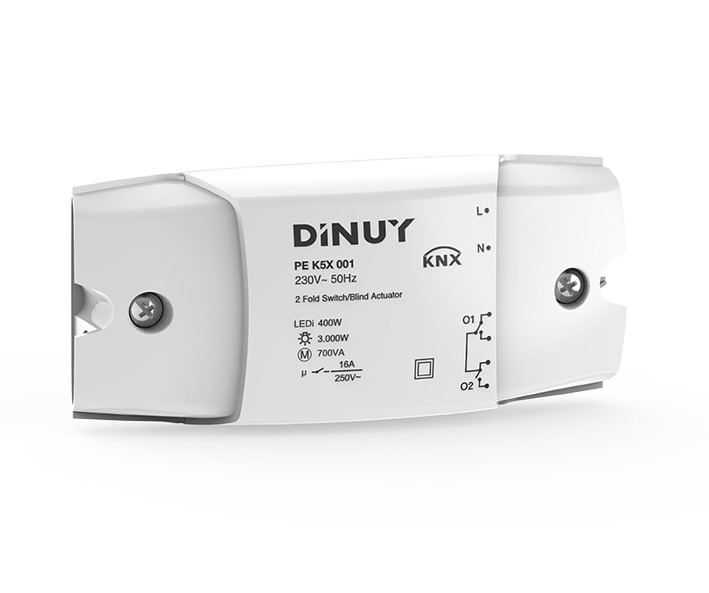DINUY-PEK5X001 KNX RF S-Mode Funk-Kombiaktor 2 Kanal Schalten oder 1 Kanal Jalousie mit 2 Tastereingängen Geräteeinbau