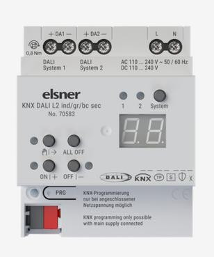 ELSNER 70583, KNX DALI L2 ind/gr/bc sec, KNX-DALI-Schnittstelle 2×64, Weiß/RGB-Steuerung, KNX-Schnittstelle zur DALI-Lichtsteuerung (KNX-DALI-Gateway) für Tunable White, Lichtfarbsteuerung, Lichtszenen