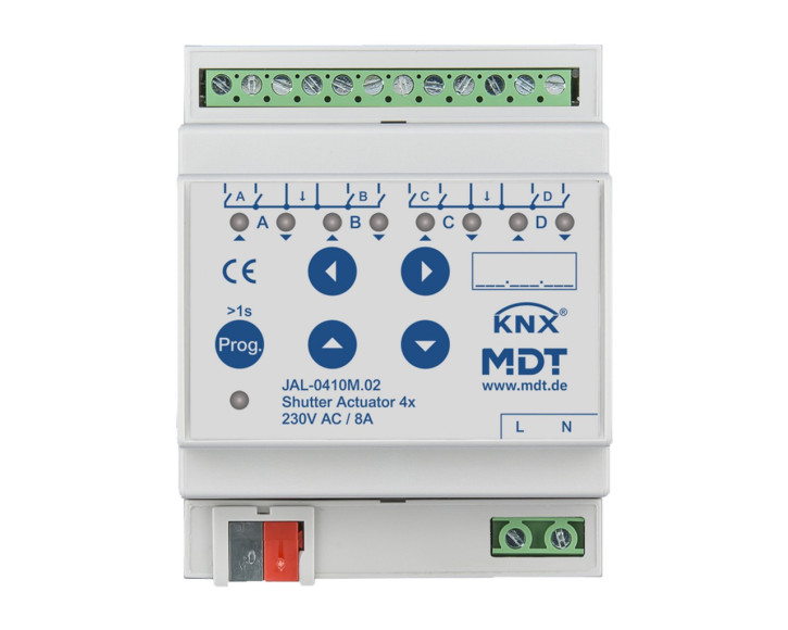 MDT JAL-0410M.02 KNX Jalousieaktor 4-fach mit Fahrzeitmessung, 4TE, REG, 10A, 230VAC