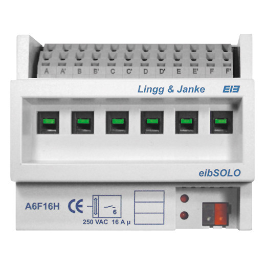 Lingg&Janke 89205SEC A6F16H-2-SEC KNX Secure Schaltaktor 6-fach, Handbedienung, 2. Generation, 6 TE  Schaltleistung 16A 250 VAC, C-Last 200µF