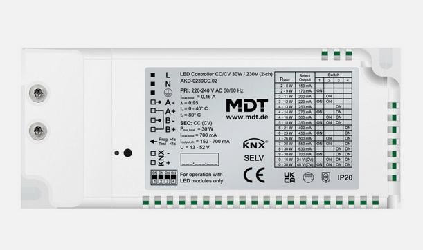 MDT AKD-0230CC.02 KNX LED Controller CC/CV 30 W / 700mA / 230 V 2-Kanal