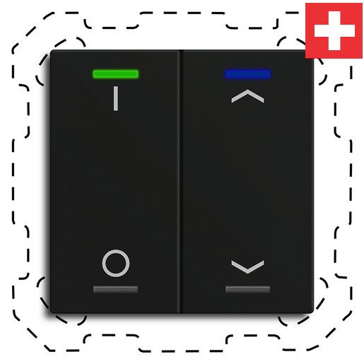 MDT BE-TAL600216.D1 "Swiss-Edition" Taster Light 60 2-fach, RGBW, Schwarz, Ausführung "1/0, Jalousie" mit 2 Tastenpaare, 2 Tasterflächen, Integrierter Busankoppler