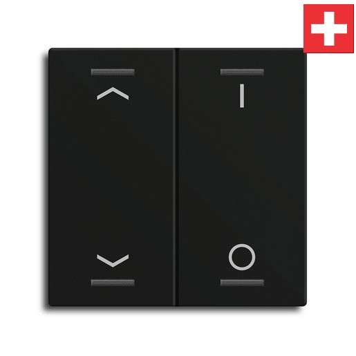 MDT BE-TAL60W216.C1 "Swiss-Edition" Wippenset für Taster Light 60-CH 2-fach, Schwarz, Ausführung "Jalousie" (links) / "Beleuchtung" (rechts)