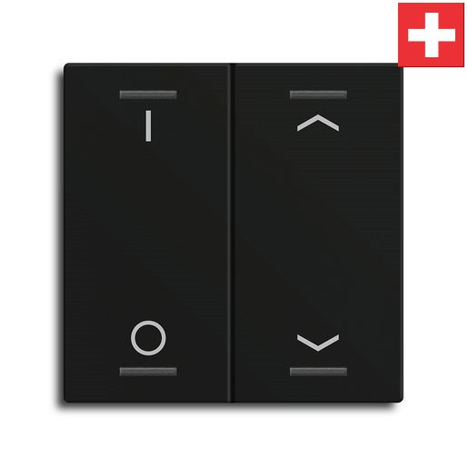 MDT BE-TAL60W216.D1 "Swiss-Edition" Wippenset für Taster Light 60-CH 2-fach, Schwarz, Ausführung "Beleuchtung" (links) / "Jalousie" (rechts)