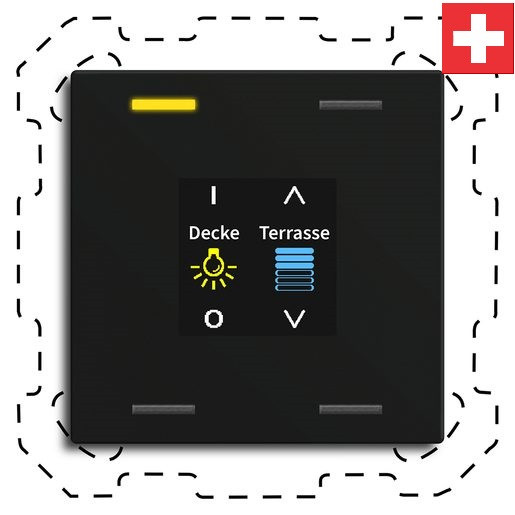 MDT BE-TAS600416.01 "Swiss-Edition" Taster Smart 60-CH mit Farbdisplay, 4-fach, RGBW, Schwarz, Ausführung NEUTRAL mit 4 Tasterflächen, ohne Temperatursensor, Integrierter Busankoppler