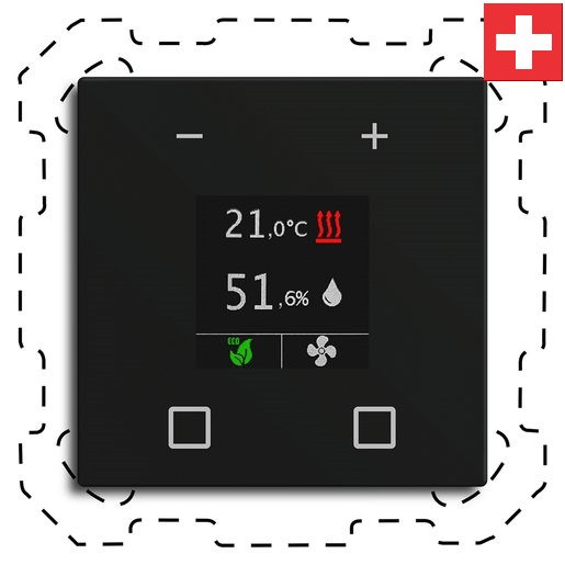 MDT SCN-RTN60S16.01 "Swiss-Edition" Raumtemperaturregler-Nebenstelle Smart 60-CH mit Farbdisplay, Schwarz, Integrierter Busankoppler