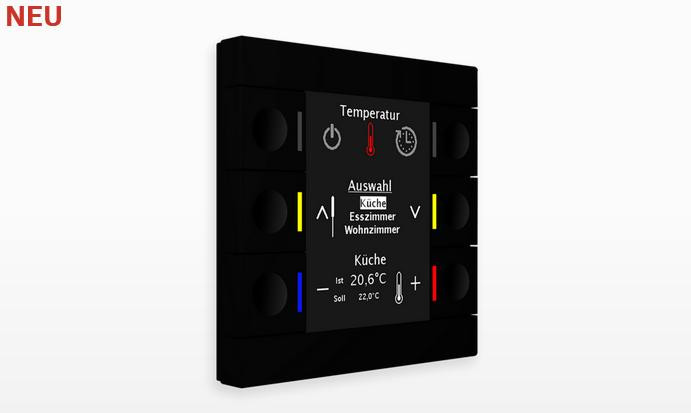 MDT BE-BZS8606.01 KNX Bedienzentrale Smart 86 mit Farbdisplay Kunststoff, Schwarz matt, Ausführung mit 6 Tasten. Integrierter Busankoppler