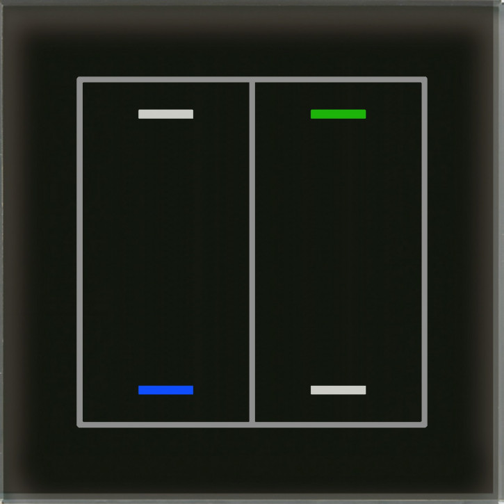 MDT BE-GTL2TS.01S KNX Glastaster II Light 2-fach, RGBW, Schwarz, Ausführung NEUTRAL, mit Temperatursensor, mit 2 Tastenpaar, 4 Sensorflächen, integrierter Busankoppler