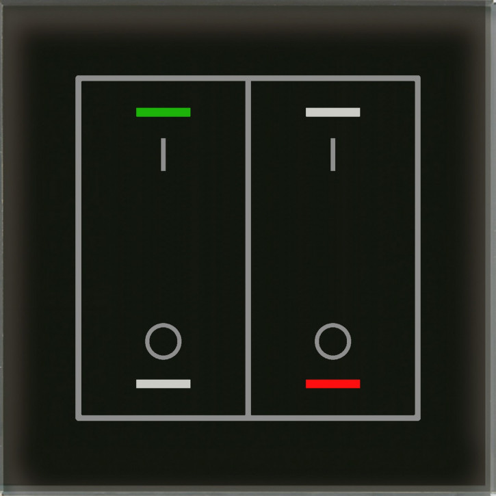 MDT BE-GTL2TS.B1 KNX Glastaster II Light 2-fach, RGBW, Schwarz, Ausführung I/O Symbol, mit Temperatursensor, mit 2 Tastenpaar, 4 Sensorflächen, integrierter Busankoppler