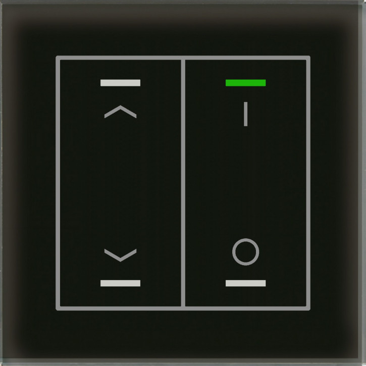 MDT BE-GTL2TS.C1 KNX Glastaster II Light 2-fach, RGBW, Schwarz, Ausführung AUF/AB und I/O Symbol, mit Temperatursensor, mit 2 Tastenpaar, 4 Sensorflächen, integrierter Busankoppler