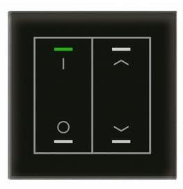 MDT BE-GTL2TS.D1 KNX Glastaster II Light 2-fach, Schwarz, Ausführung AUF/AB (Rechts) und I/O Symbol (Links), mit Temperatursensor, mit 2 Tastenpaar, 4 Sensorflächen, integrierter Busankoppler