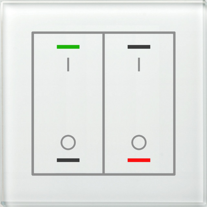 MDT BE-GTL2TW.B1 KNX Glastaster II Light 2-fach, RGBW, Weiß, Ausführung I/O Symbol, mit Temperatursensor, mit 2 Tastenpaar, 4 Sensorflächen, integrierter Busankoppler