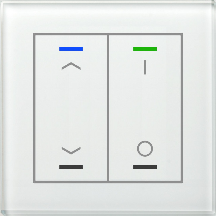 MDT BE-GTL2TW.C1 KNX Glastaster II Light 2-fach, RGBW, Weiß, Ausführung AUF/AB und I/O Symbol, mit Temperatursensor, mit 2 Tastenpaar, 4 Sensorflächen, integrierter Busankoppler