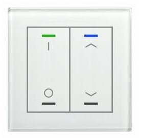 MDT BE-GTL2TW.D1 KNX Glastaster II Light 2-fach, Weiß, Ausführung AUF/AB (Rechts) und I/O Symbol (Links), mit Temperatursensor, mit 2 Tastenpaar, 4 Sensorflächen, integrierter Busankoppler