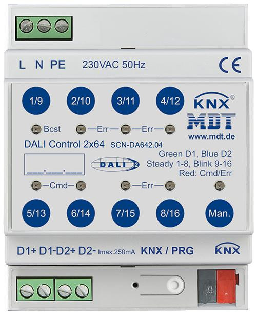 MDT SCN-DA642.04 DaliControl Gateway, 4TE, REG, 2 DALI Ausgänge, HSV Ansteuerung, DALI2 zertifiziert (Nachfolger für MDT SCN-DALI32.03)