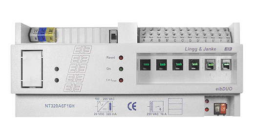 Lingg&Janke 89212SEC NTA6F16H-2-SEC KNX Secure Netzteilaktor 6-fach, Handbedienung, 2. Generation, 12 TE  Schaltleistung 16A 250 VAC, C-Last 200µF