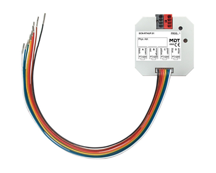 MDT SCN-RT4UP.01 Temperaturregler/Sensor 4-fach, Unterputzgerät, Eingänge für PT1000 Fühler bis 12m Länge