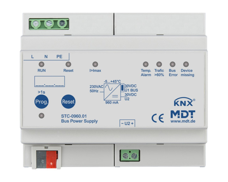 MDT STC-0960.01 Busspannungsversorgung mit Diagnosefunktion, 6TE REG, 940mA
