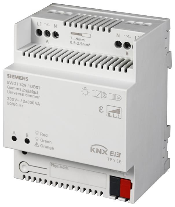 Siemens 5WG1528-1DB01 - KNX Universaldimmer N528D01, 2 x 300 VA, AC 230 V LED-fähig